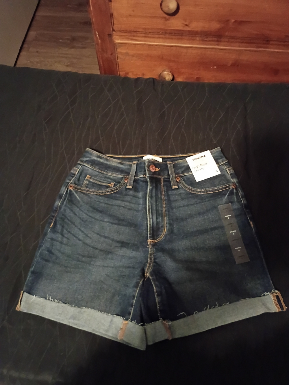 Sonoma Dark Wash High-Rise Rolled Hem Denim Shorts